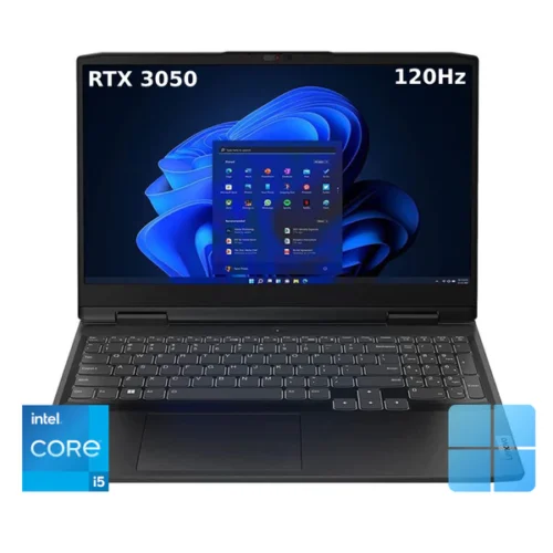 Lenovo Gaming 3, Intel Core i5-12500H, 8GB RAM, 512GB SSD, RTX™ 3050, 15.6 FHD 120Hz, 15IAH7 82S900ENED - Onyx Grey, in front with windows and i5-12500h logo