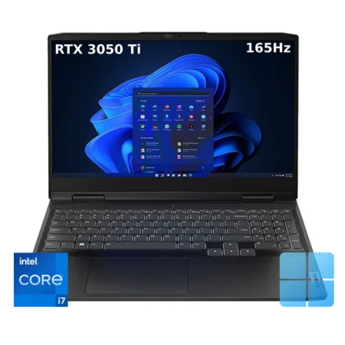 Lenovo IdeaPad Gaming 3, Intel Core i7-12650H, 16GB RAM, 512GB SSD, RTX™ 3050 Ti, 15.6 FHD 165Hz, 15IAH7 - Onyx Grey, in front with windows and processor logo