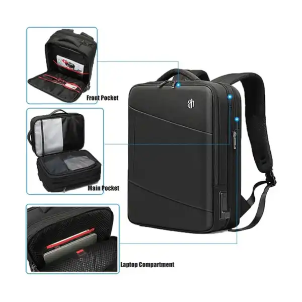 ARCTIC HUNTER B00345 Travel bag for 15.6_ laptop back with USB port Water Resistant - Black 8