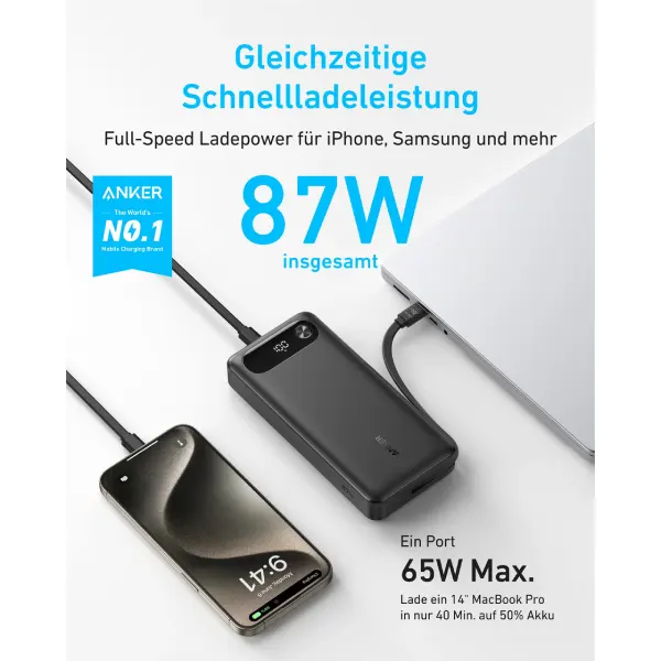 Anker Powercore 20k 20000mAh 87W PowerBank with built-in USB-C Cable & Display - A1383H11 - Black 2