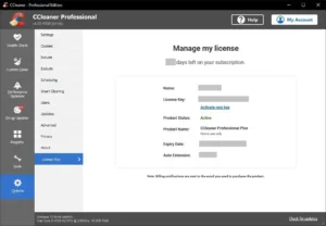 CCleaner premium Activated message