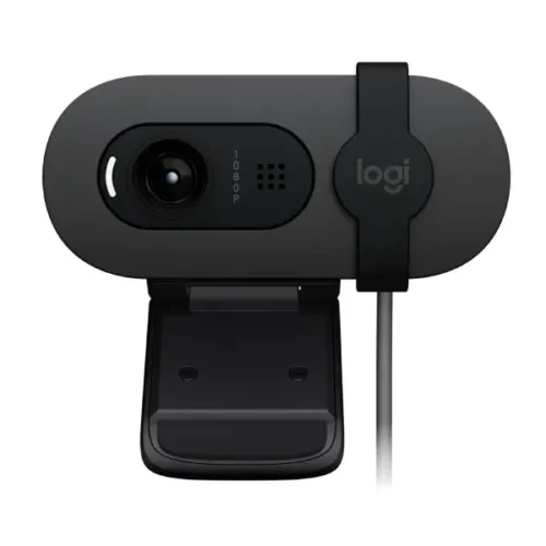 Logitech Brio 100 Full HD Webcam, auto-light balance - Black in front side