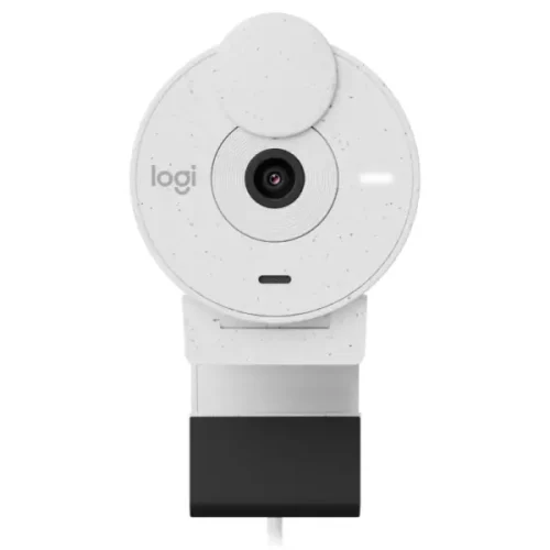 Logitech Brio 300 Full HD Webcam with auto light correction, noise-reducing mic, and USB-C connectivity -White in front side