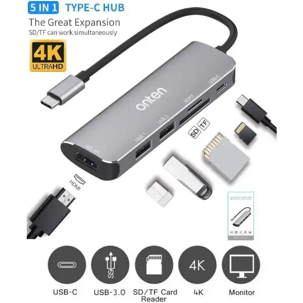 Onten USB -C Multi - function dock Station - OTN-95116D - Silver 5