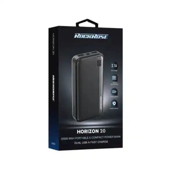 ROCKROSE HORIZON 20, 20000mAh Dual USB-A Power Bank RRPB39 -Black 3