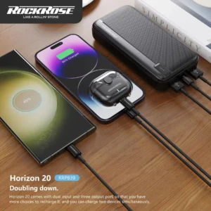 ROCKROSE HORIZON 20, 20000mAh Dual USB-A Power Bank RRPB39 -Black 4